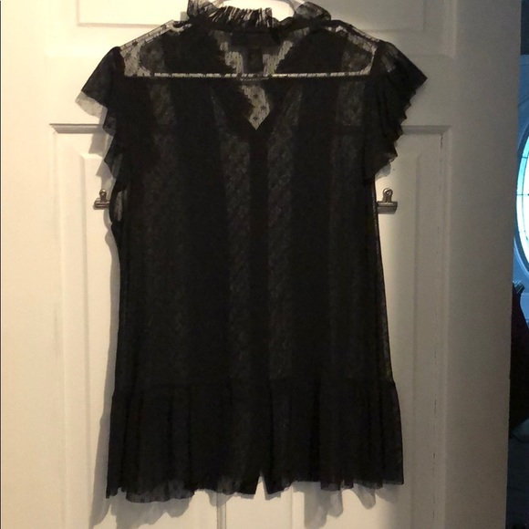 SOLD—Black lace sheer short sleeve top - Picture 3 of 8